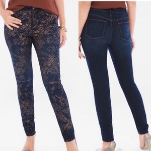 Chico’s Platinum Lace Foil Jeggings